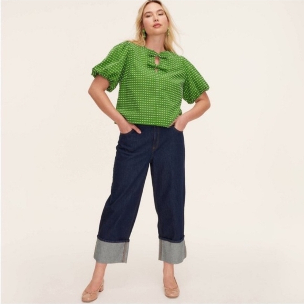 Kate Spade X Target High-Rise Dark Wash Rolled Wide Cuff Denim Jeans Sz 4 | NWT